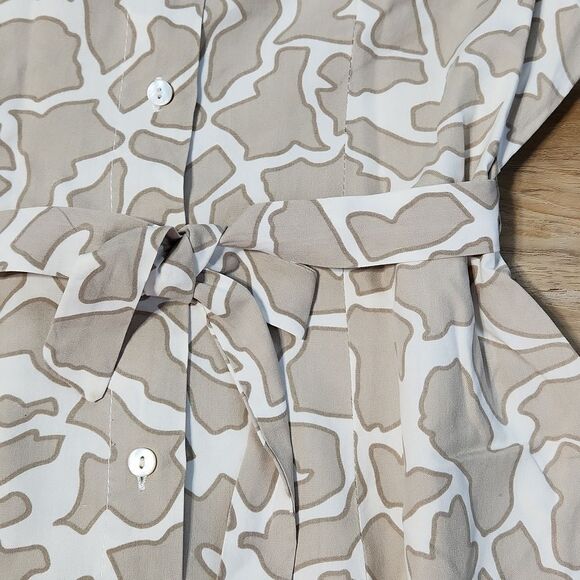 🔹️MG Silk Collection Cream & Tan 100% Silk Buttoned Shirt Dress Small - Picture 7 of 14